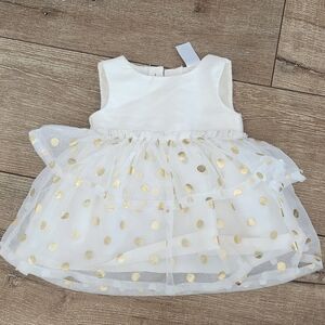 Carter's Cream Newborn Gold & White Dress